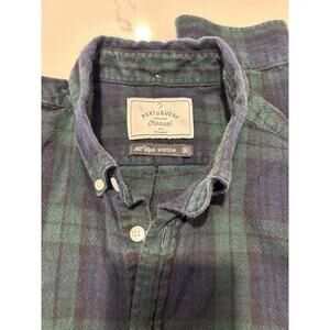 Portuguese Flannel Mens Tartan Plaid Button Down Shirt size M Green And navy